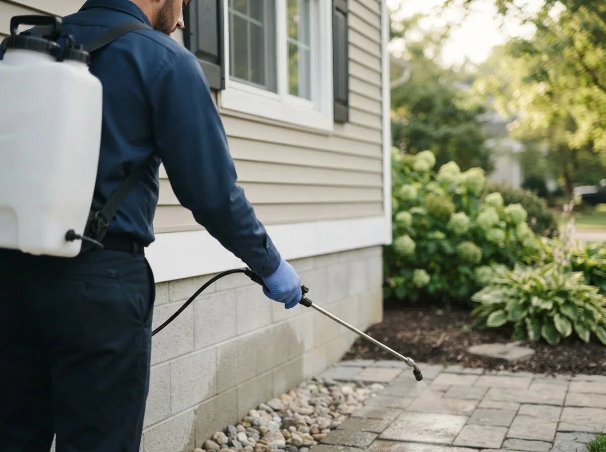 Pest control technician inspecting a home in Renick, MO